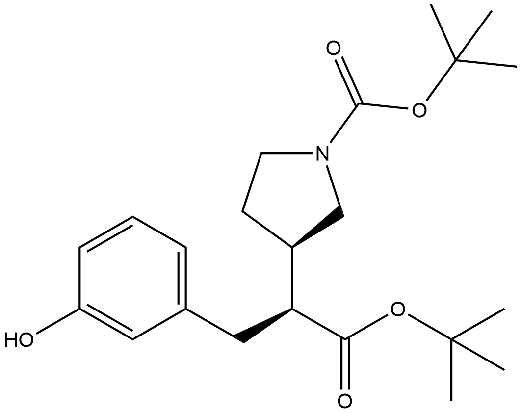 1,1-Dimethylethyl (αS,3R)-1-[(1,1-dimethylethoxy)carbonyl]-α-[(3-hydroxyphenyl)methyl]-3-pyrrolidineacetate 结构式