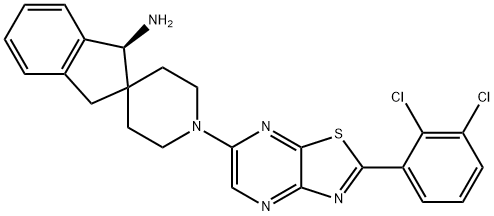 Spiro[2H-indene-2,4'-piperidin]-1-amine, 1'-[2-(2,3-dichlorophenyl)thiazolo[4,5-b]pyrazin-6-yl]-1,3-dihydro-, (1S)- 结构式