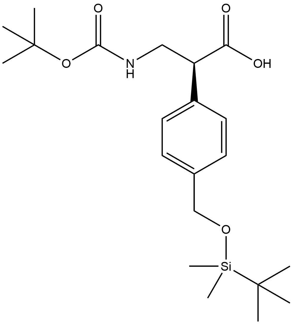 (S)-3-((叔丁氧基羰基)氨基)-2-(4-(((叔丁基二甲基甲硅烷基)氧基)甲基)苯基)丙酸 结构式