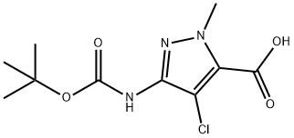 3-((叔丁氧基羰基)氨基)-4-氯-1-甲基-1H-吡唑-5-羧酸 结构式