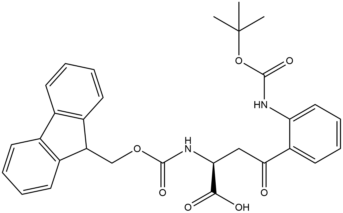FMOC-N-叔丁氧羰基-L-犬尿氨酸 结构式
