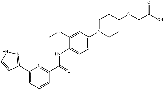 2-[[1-[3-甲氧基-4-[[[6-(1H-吡唑-3-基)-2-吡啶基]羰基]氨基]苯基]-4-哌啶基]氧基]乙酸 结构式
