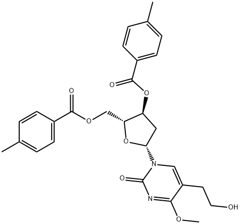 Uridine, 2'-deoxy-5-(2-hydroxyethyl)-4-O-methyl-, 3',5'-bis(4-methylbenzoate) (9CI) 结构式