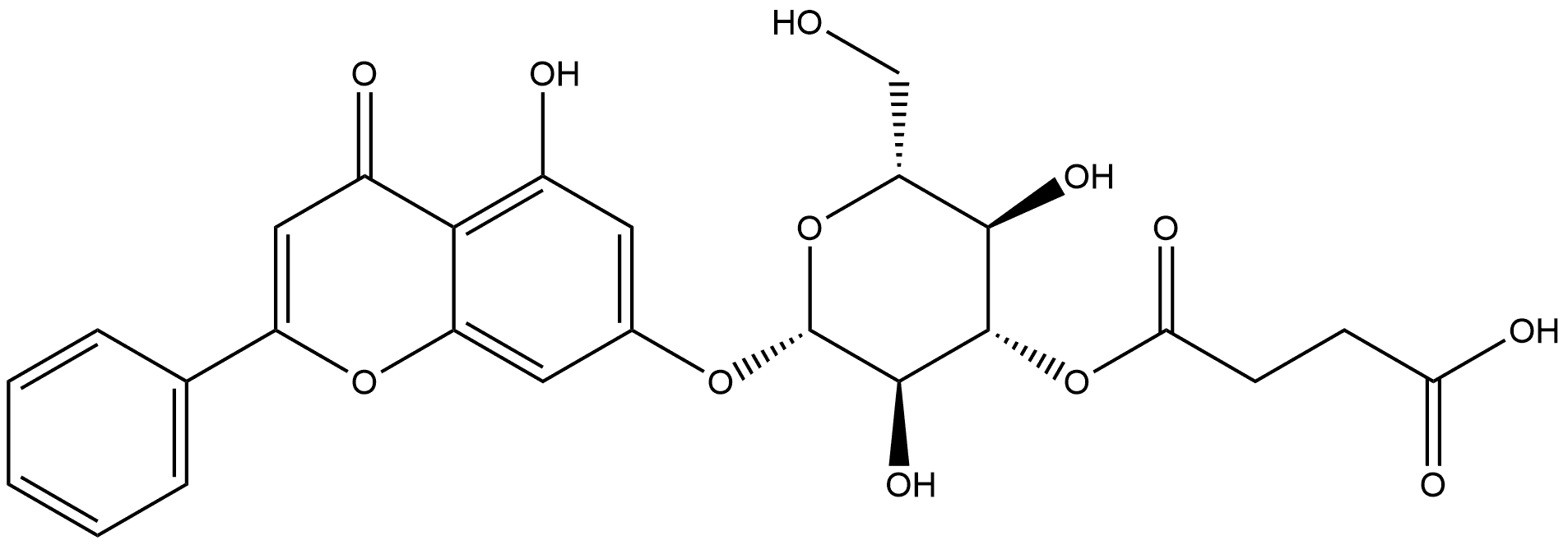 5-hydroxy-2-phenyl-7-(3-O-succinyl-β-D-glucopyranosyloxy)-4H-1-benzopyran-4-one 结构式