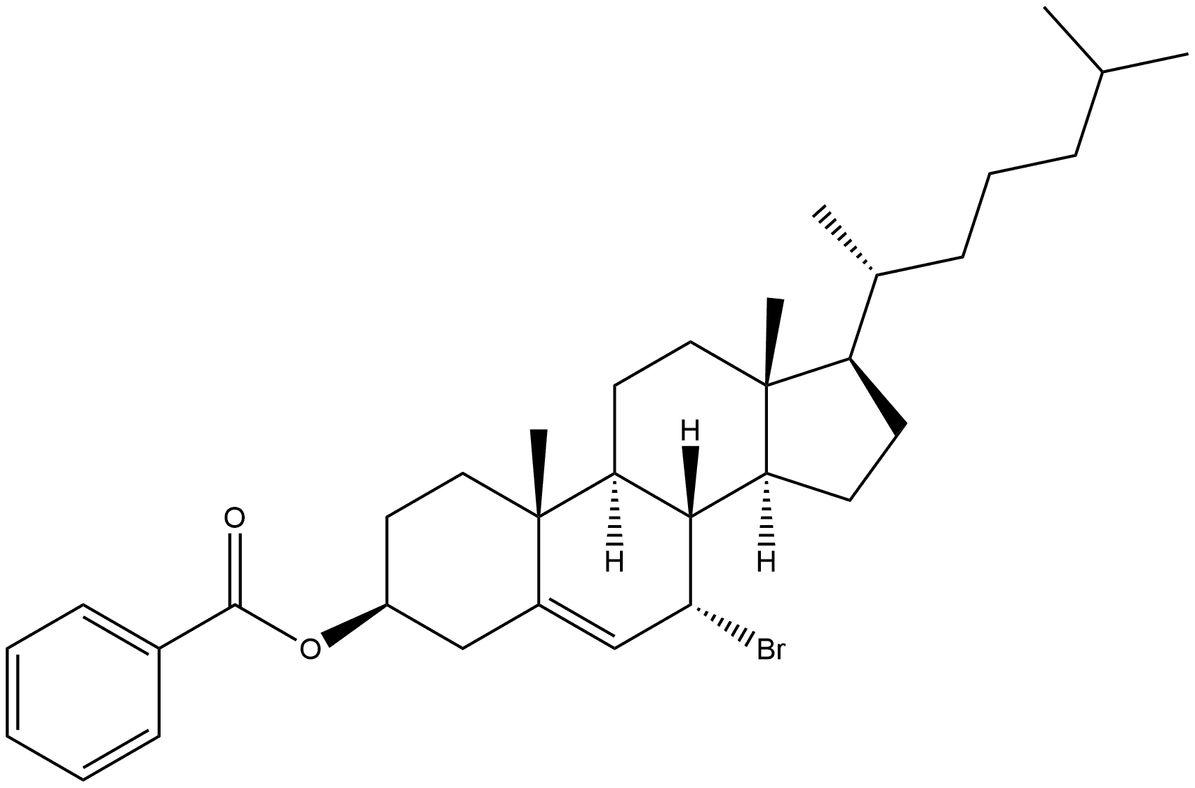 Cholest-5-en-3-ol, 7-bromo-, 3-benzoate, (3β,7α)- 结构式
