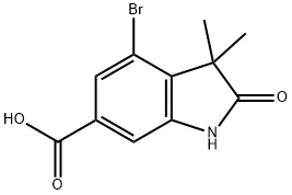 4-溴-3,3-二甲基-2-氧代吲哚啉-6-甲酸 结构式