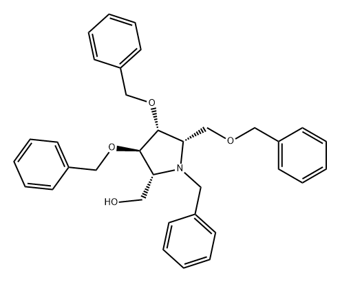 2-Pyrrolidinemethanol, 3,4-bis(phenylmethoxy)-5-[(phenylmethoxy)methyl]-1-(phenylmethyl)-, (2R,3R,4R,5S)- 结构式