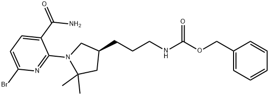 Carbamic acid, N-[3-[(3S)-1-[3-(aminocarbonyl)-6-bromo-2-pyridinyl]-5,5-dimethyl-3-pyrrolidinyl]propyl]-, phenylmethyl ester 结构式