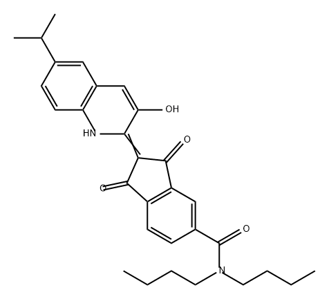 N、N-二丁基-2-(3-羟基-6-异丙基-2-喹啉)-1,3-茚满二酮-5-甲酰胺 结构式