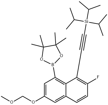 ((2-氟-6-(甲氧基甲氧基)-8-(4,4,5,5-四甲基-1,3,2-二氧杂硼硼烷-2-基)萘-1-基)乙炔基)三异丙基硅烷 结构式