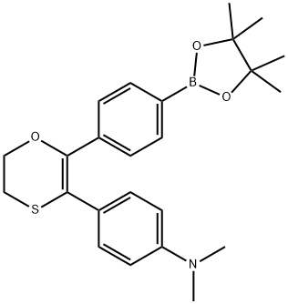 BENZENAMINE, 4-[5,6-DIHYDRO-2-[4-(4,4,5,5-TETRAMETHYL-1,3,2-DIOXABOROLAN-2-YL)PHENYL]-1,4-OXATHIIN-3-YL]-N,N-DIMETHYL- 结构式