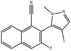 1-Naphthalenecarbonitrile, 3-fluoro-2-(4-iodo-1-methyl-1H-pyrazol-5-yl)- 结构式