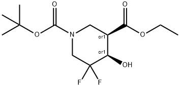 1,3-二羧酸REL-1-(叔丁基)3-乙酯(3R,4R)-5,5-二氟-4-羟基哌啶 结构式