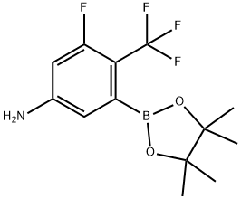3-氟-5-(4,4,5,5-四甲基-1,3,2-二氧硼杂环戊烷-2-基)-4-(三氟甲基)苯胺 结构式