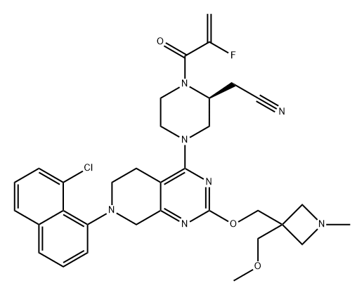 2-Piperazineacetonitrile, 4-[7-(8-chloro-1-naphthalenyl)-5,6,7,8-tetrahydro-2-[[3-(methoxymethyl)-1-methyl-3-azetidinyl]methoxy]pyrido[3,4-d]pyrimidin-4-yl]-1-(2-fluoro-1-oxo-2-propen-1-yl)-, (2S)- 结构式