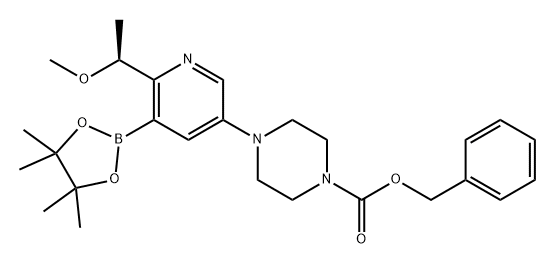 (S)-5-(4-CBZ-1-哌嗪基)-2-(1-甲氧基乙基)吡啶-3-硼酸频哪醇酯 结构式