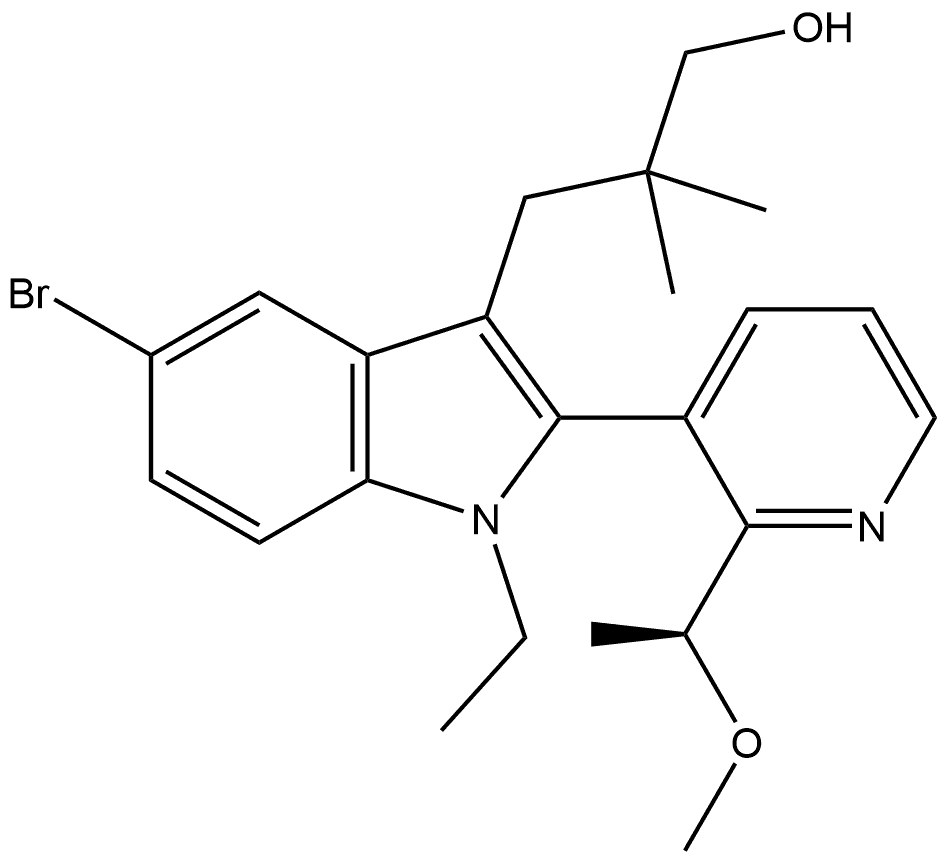 3-[5-溴-1-乙基-2-[2-[(S)-1-甲氧基乙基]-3-吡啶基]-3-吲哚基]-2,2-二甲基-1-丙醇 结构式