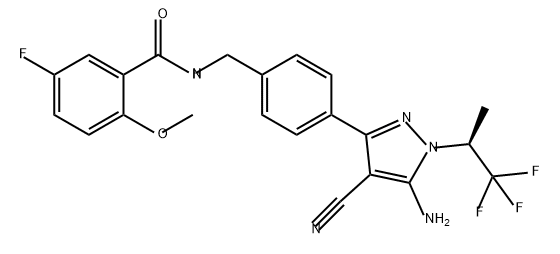 (S)-N-(4-(5-氨基-4-氰基-1-(1,1,1-三氟丙-2-基)-1H-吡唑-3-基)苄基)-5-氟-2-甲氧基苯甲酰胺 结构式