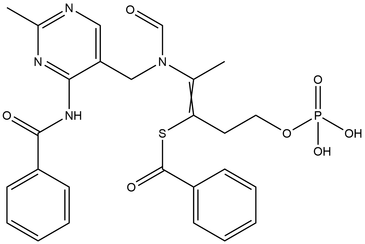 Benzenecarbothioic acid, S-[2-[[[4-(benzoylamino)-2-methyl-5-pyrimidinyl]methyl]formylamino]-1-[2-(phosphonooxy)ethyl]-1-propen-1-yl] ester 结构式