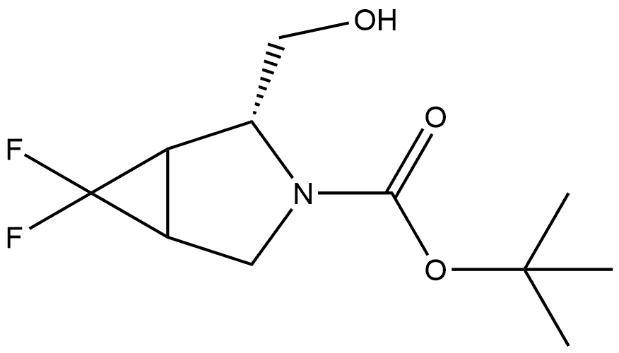 (2R)-6,6-二氟-2-(羟甲基)-3-氮杂双环[3.1.0]己烷-3-羧酸叔丁酯 结构式