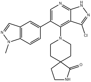 2,8-Diazaspiro[4.5]decan-1-one, 8-[3-chloro-5-(1-methyl-1H-indazol-5-yl)-1H-pyrazolo[3,4-b]pyridin-4-yl]- 结构式