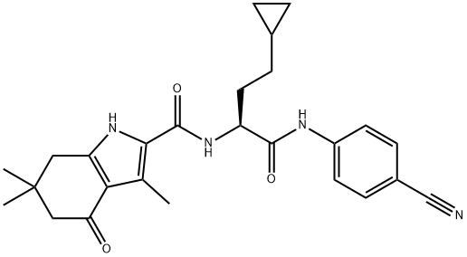 1H-Indole-2-carboxamide, N-[(1S)-1-[[(4-cyanophenyl)amino]carbonyl]-3-cyclopropylpropyl]-4,5,6,7-tetrahydro-3,6,6-trimethyl-4-oxo- 结构式