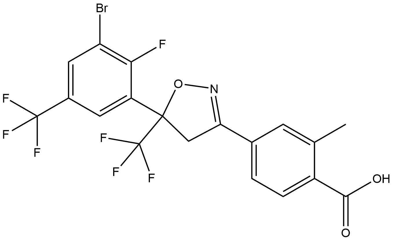 4-[5-[3-bromo-2-fluoro-5-(trifluoromethyl)phenyl]-5-(trifluoromethyl)-4H-isoxazol-3-yl]-2-methylbenzoic acid 结构式