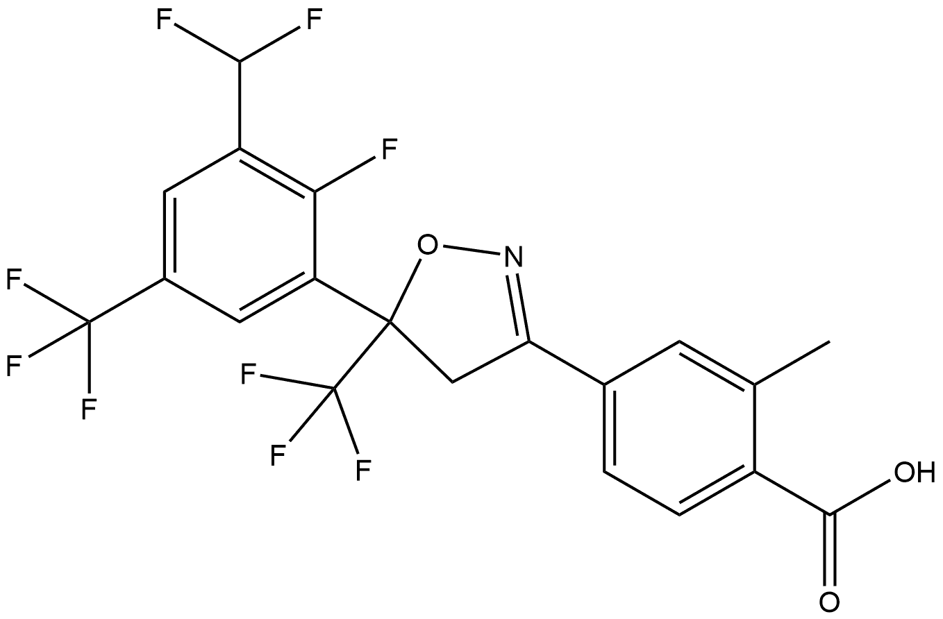 4-[5-[3-(difluoromethyl)-2-fluoro-5-(trifluoromethyl)phenyl]-5-(trifluoromethyl)-4H-isoxazol-3-yl]-2-methylbenzoic acid 结构式