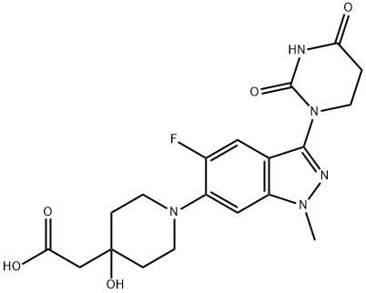 2-(1-(3-(2,4-二氧基四氢嘧啶-1(2H)-基)-5-氟-1-甲基-1H-6-吲唑)-4-羟基哌啶)乙酸 结构式