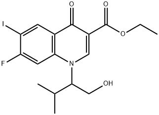 7-氟-1-(1-羟基-3-甲基丁-2-基)-6-碘-4-氧代-1,4-二氢喹啉-3-羧酸乙酯 结构式