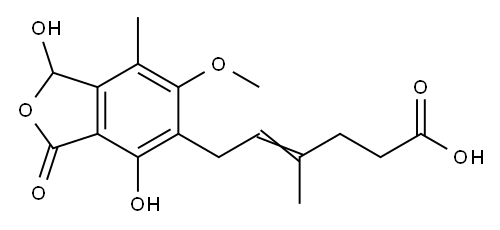 4-Hexenoic acid, 6-(1,3-dihydro-1,4-dihydroxy-6-methoxy-7-methyl-3-oxo-5-isobenzofuranyl)-4-methyl- 结构式
