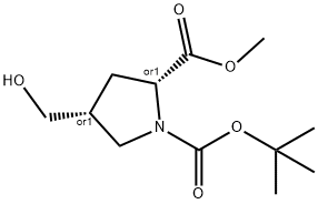 1-叔-丁基 2-甲基顺-4-(羟甲基)吡咯烷-1,2-二甲酸基酯 结构式