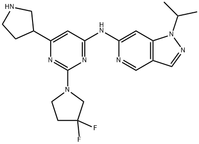 1H-Pyrazolo[4,3-c]pyridin-6-amine, N-[2-(3,3-difluoro-1-pyrrolidinyl)-6-(3-pyrrolidinyl)-4-pyrimidinyl]-1-(1-methylethyl)- 结构式