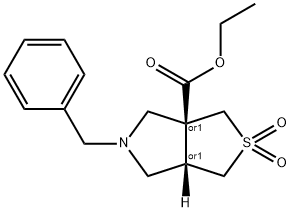 REL-(3AS,6AR)-5-苄基四氢-1H-噻吩并[3,4-C]吡咯-3A(3H)-羧酸乙酯2,2-二氧化物 结构式