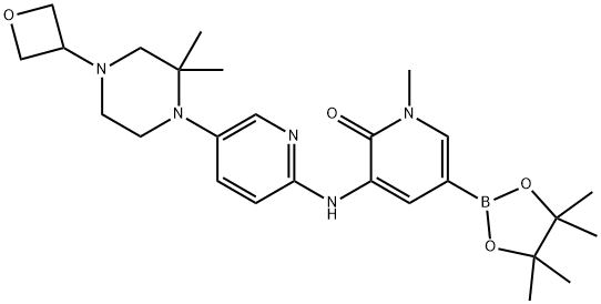 3-[[5-[2,2-Dimethyl-4-(3-oxetanyl)-1-piperazinyl]-2-pyridinyl]amino]-1-methyl-5-(4,4,5,5-tetramethyl-1,3,2-dioxaborolan-2-yl)-2(1H)-pyridinone 结构式