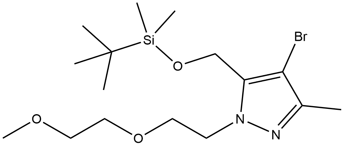 4-溴-5-(((叔丁基二甲基甲硅烷基)氧基)甲基)-1-(2-(2-甲氧基乙氧基)乙基)-3-甲基-1H吡唑 结构式