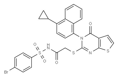 Acetamide, N-[(4-bromophenyl)sulfonyl]-2-[[3-(4-cyclopropyl-1-naphthalenyl)-3,4-dihydro-4-oxothieno[2,3-d]pyrimidin-2-yl]thio]- 结构式