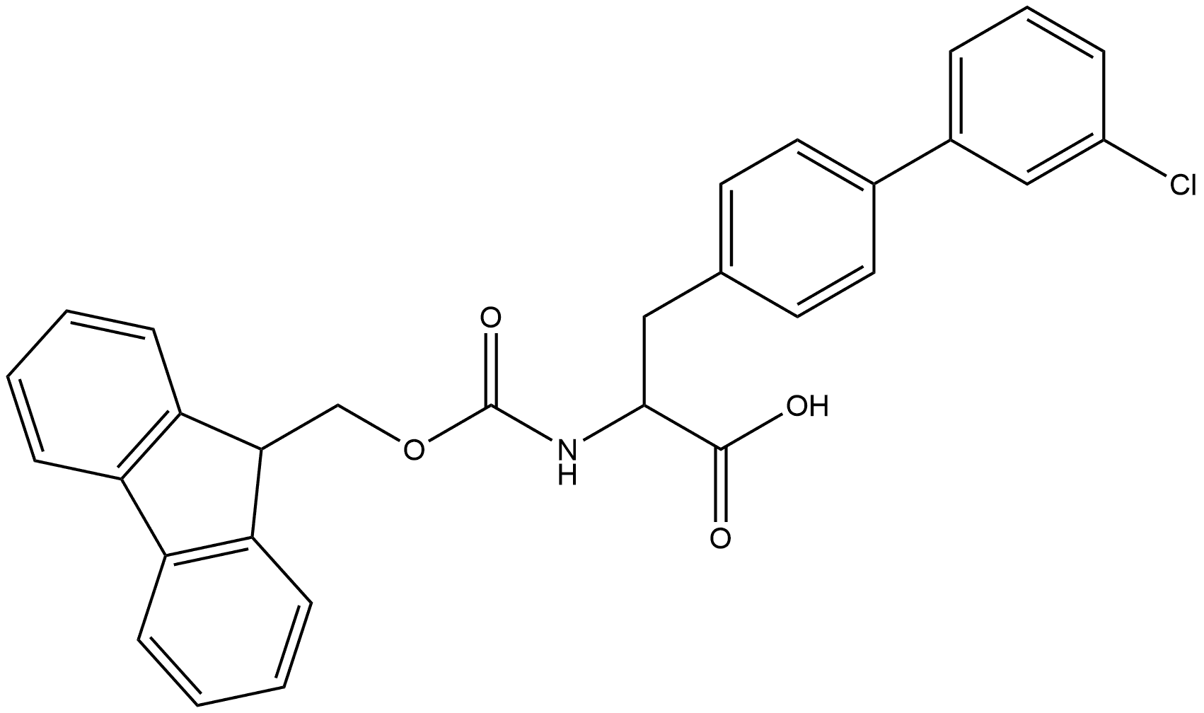 2-((((9H-Fluoren-9-yl)methoxy)carbonyl)amino)-3-(3'-chloro-[1,1'-biphenyl]-4-yl)propanoic acid 结构式