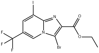 3-溴-8-碘-6-(三氟甲基)咪唑并[1,2-A]吡啶-2-甲酸乙酯 结构式