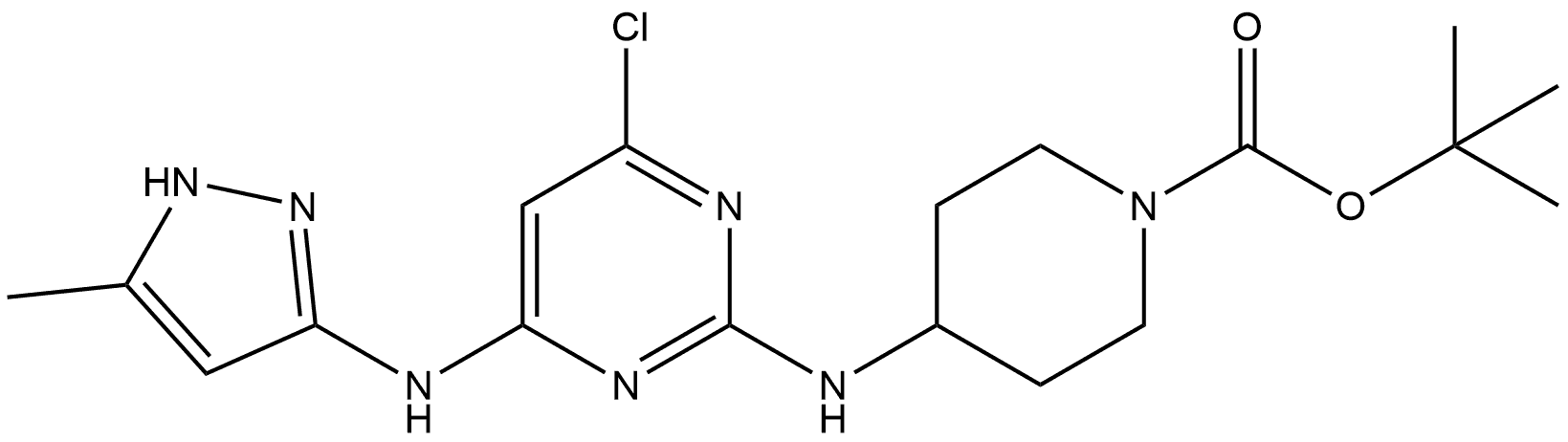 N2-(1-BOC-4-哌啶基)-6-氯-N4-(5-甲基-3-吡唑基)嘧啶-2,4-二胺 结构式