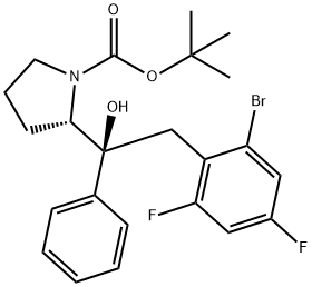 1-Pyrrolidinecarboxylic acid, 2-[(1S)-2-(2-bromo-4,6-difluorophenyl)-1-hydroxy-1-phenylethyl]-, 1,1-dimethylethyl ester, (2S)- 结构式