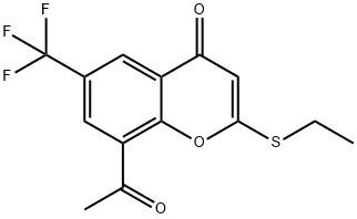 8-ACETYL-2-(ETHYLTHIO)-6-(TRIFLUOROMETHYL)-4H-CHROMEN-4-ONE 结构式