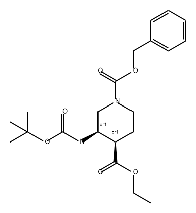 1,4-Piperidinedicarboxylic acid, 3-[[(1,1-dimethylethoxy)carbonyl]amino]-, 4-ethyl 1-(phenylmethyl) ester, (3R,4R)-rel- 结构式