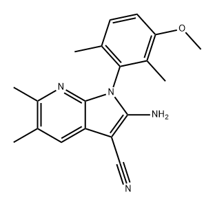 1H-Pyrrolo[2,3-b]pyridine-3-carbonitrile, 2-amino-1-(3-methoxy-2,6-dimethylphenyl)-5,6-dimethyl- 结构式