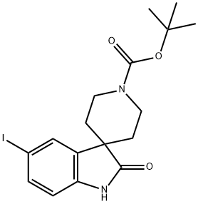 1,1-二甲基乙基1,2-二氢-5-碘-2-氧代螺[3H-吲哚-3,4′-哌啶]-1′-羧酸盐 结构式