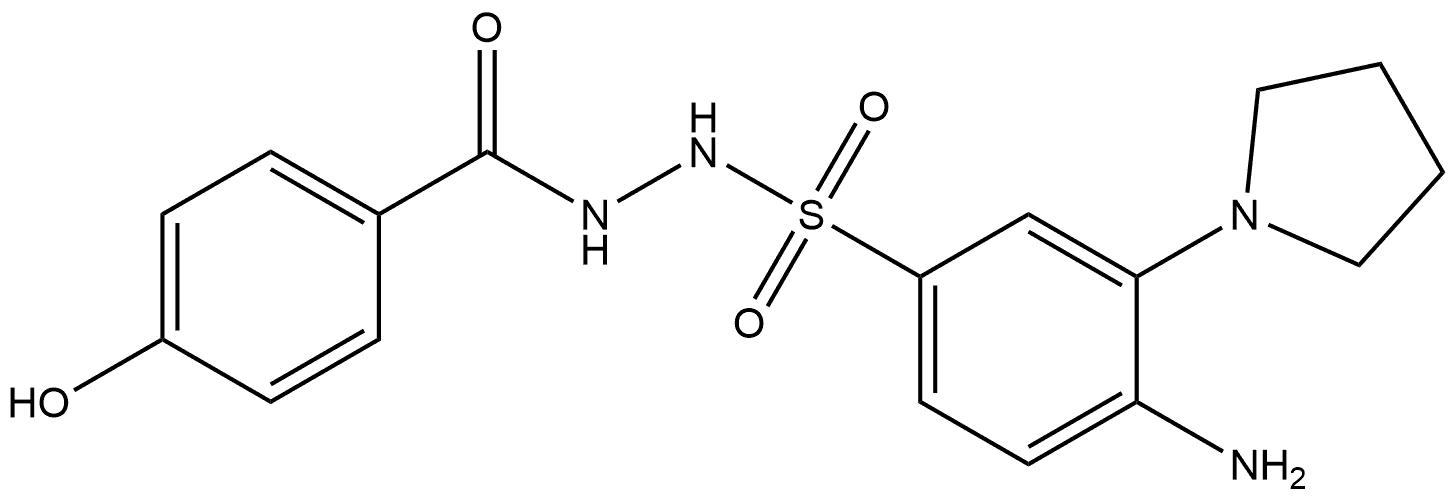 4-amino-N'-(4-hydroxybenzoyl)-3-(pyrrolidin-1-yl)benzenesulfonohydrazide 结构式