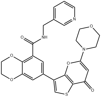 1,4-Benzodioxin-5-carboxamide, 2,3-dihydro-7-[5-(4-morpholinyl)-7-oxo-7H-thieno[3,2-b]pyran-3-yl]-N-(3-pyridinylmethyl)- 结构式