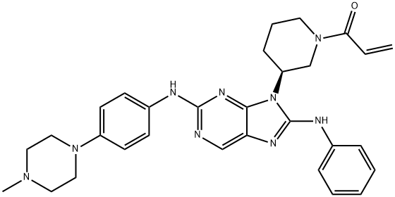 2-Propen-1-one, 1-[(3S)-3-[2-[[4-(4-methyl-1-piperazinyl)phenyl]amino]-8-(phenylamino)-9H-purin-9-yl]-1-piperidinyl]- 结构式