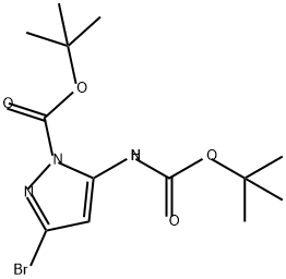 3-溴-5-((叔丁氧基羰基)氨基)-1H-吡唑-1-羧酸叔丁酯 结构式