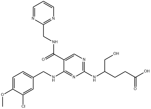 Pentanoic acid, 4-[[4-[[(3-chloro-4-methoxyphenyl)methyl]amino]-5-[[(2-pyrimidinylmethyl)amino]carbonyl]-2-pyrimidinyl]amino]-5-hydroxy- 结构式